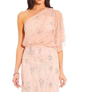 NWT Adrianna Papell One Shoulder Beaded Gown 14